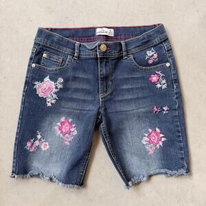 Y2K 2000s Jordache Girls Embroidered Floral Denim Shorts Youth 14